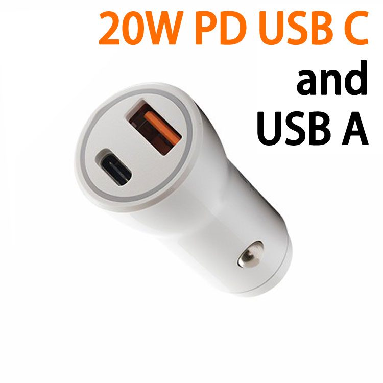 20W PD USB-C and USB-A 3.0A Quick Charge Dual 2 Port Car Charge